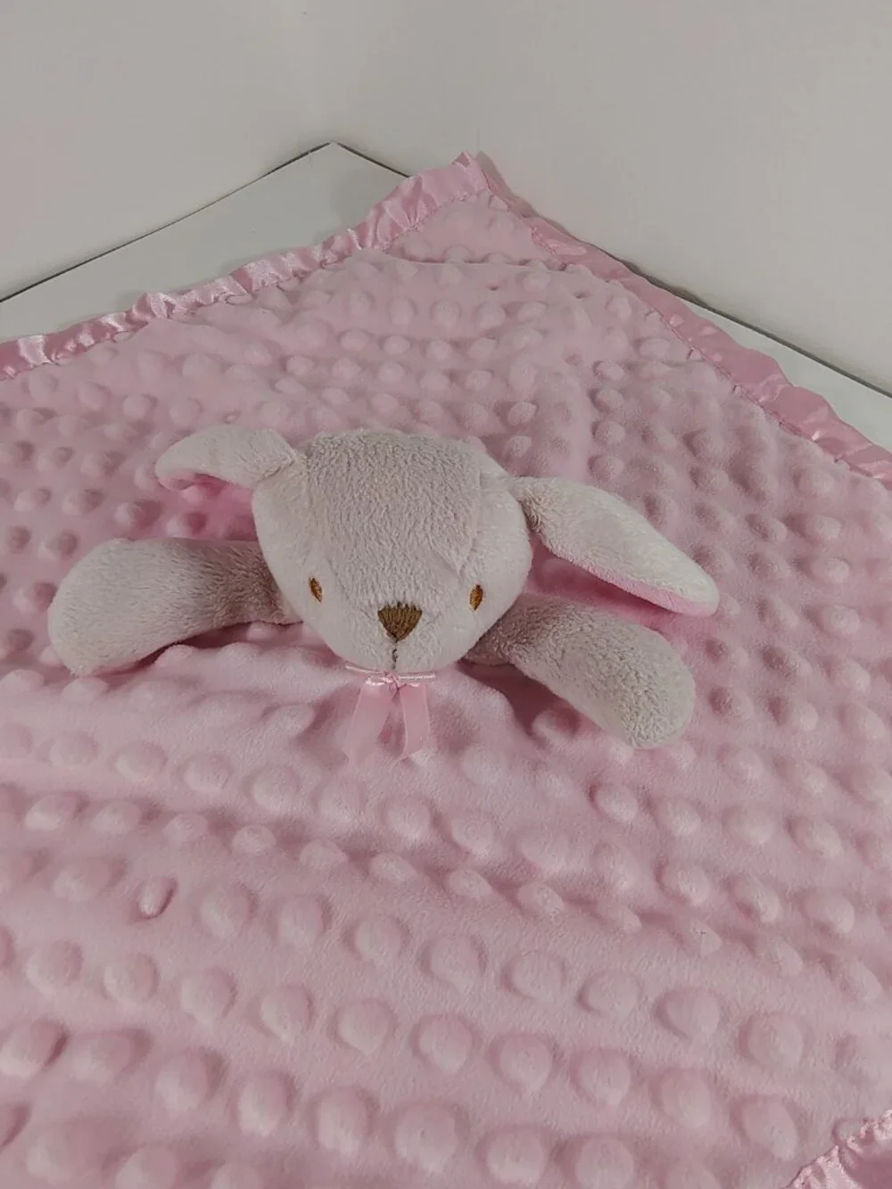 Pro Goleem Pink Bunny Rabbit Satin Minky Dot Security Blanket Lovey Plush Baby